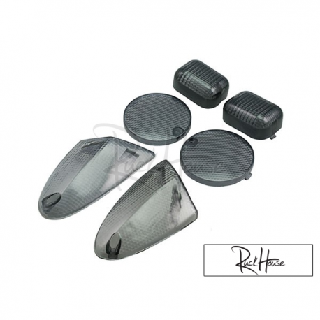 Tail Light / Indicator set lens STR8 Black (SR50 Minarelli)